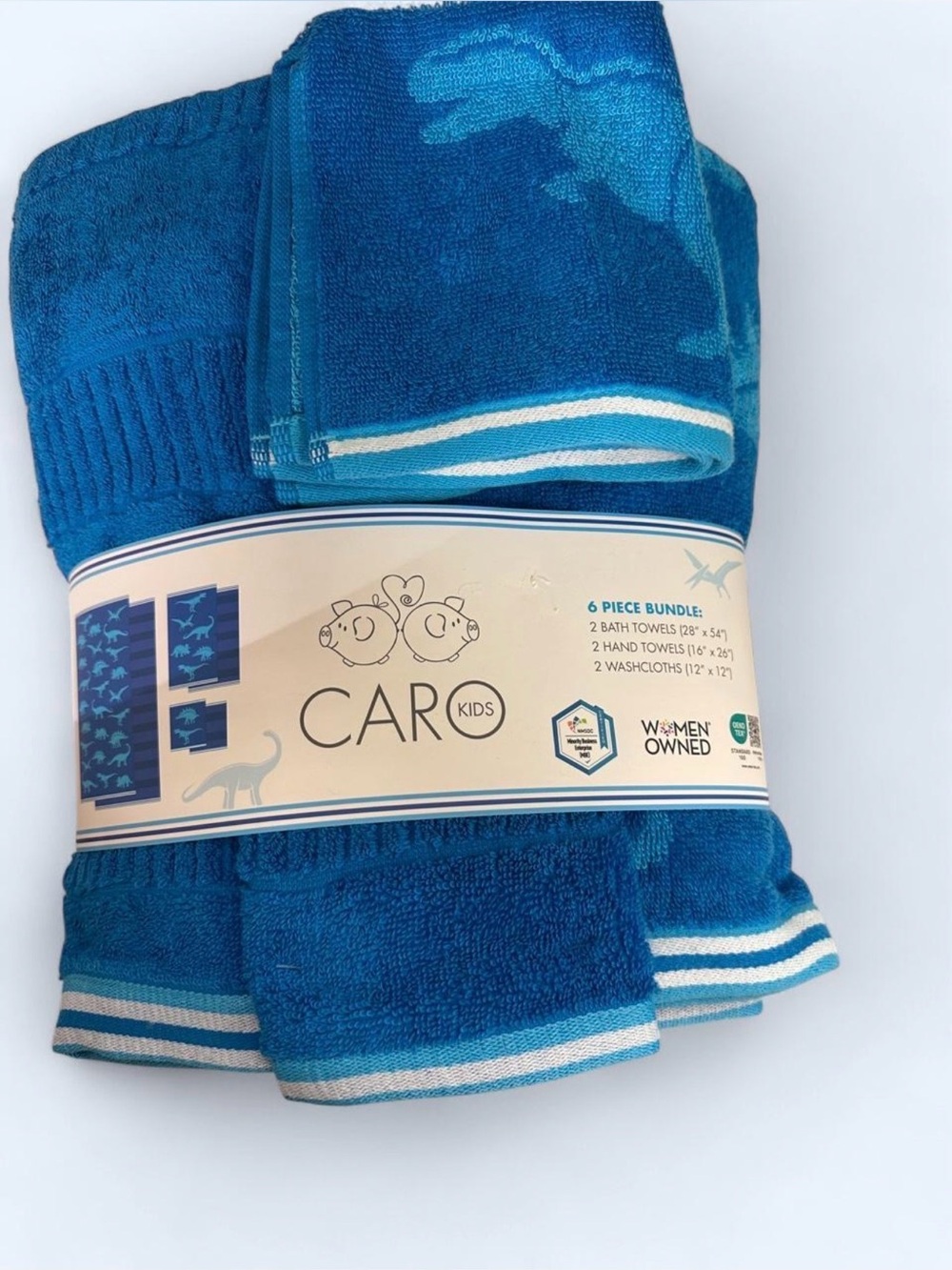 CAR Kids Blue Dinosaur 6-Piece Towel Set